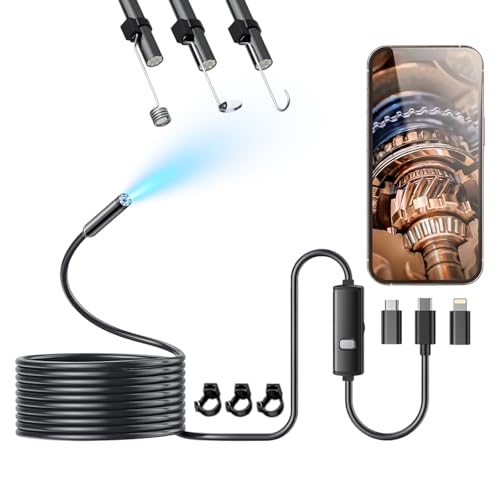Industrial Endoscope Camera, 1920P HD Borescope with 8 Adjustable LED Lights, IP67 Waterproof Semi-Rigid Cable, for Car Repair, Pipe Inspection, Home Appliance Maintenance, iOS & Android