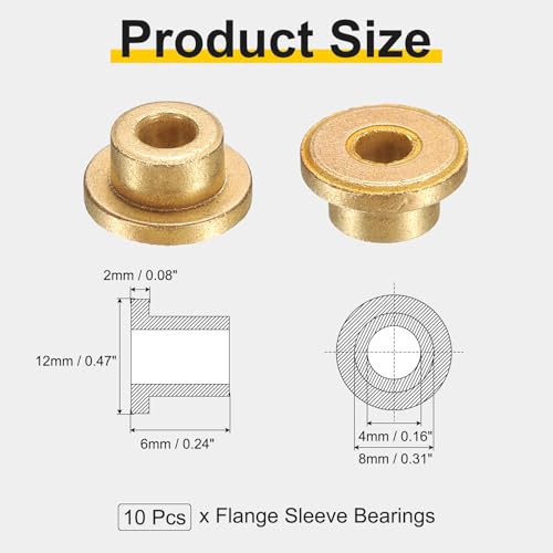 uxcell 10Pcs Flange Sleeve Bearings, 4mm Bore x 8mm OD x 6mm Length, Self-Lubricating Sintered Bronze Bushings - size: 4mm Bore x 8mm OD x 6mm Length