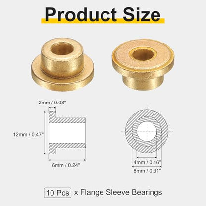 uxcell 10Pcs Flange Sleeve Bearings, 4mm Bore x 8mm OD x 6mm Length, Self-Lubricating Sintered Bronze Bushings - size: 4mm Bore x 8mm OD x 6mm Length
