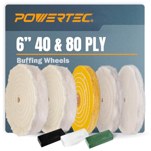 POWERTEC 72517 6 Inch Buffing & Polishing Wheels (40 Ply & 80 Ply) w/Buffing Polishing Compounds Kit, Extra Thick Buffer Wheels w/ 1/2" Arbor Hole for Bench Buffer Polisher and Bench Grinder - size: 6 inch, 8 pack