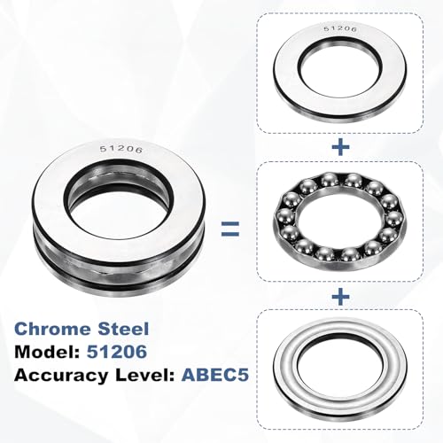 uxcell 2Pcs Thrust Ball Bearings, 30mm Bore 52mm OD 16mm Thick 51206 ABEC5 - size: 51206 30mm x 52mm x 16mm