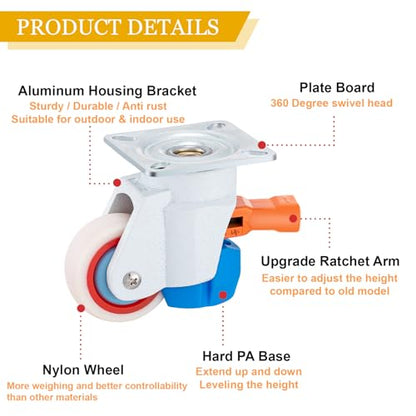Leveling Casters Wheels Set of 4, Heavy Duty 580LBS Load, 1.5 Inch