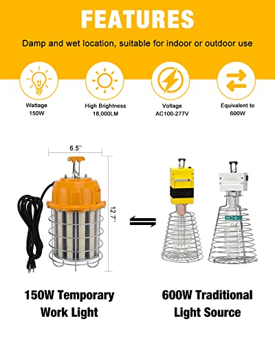 LED Temporary Work Light 150W 18000LM 5000K LED Construction Lights - size: 150W with 15FT Cord