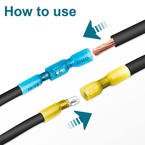 100 PCS Spade Connectors, Heat Shrink Spade Terminal 16-14 AWG - size: 16-14AWG, style: Spade Male