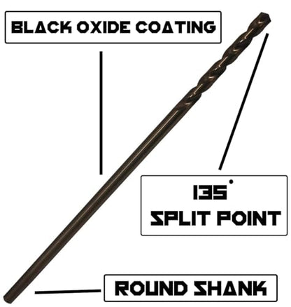1/2 Inch x 12 Inch Long Cobalt Drill Bit (Industrial Grade M35 Cobalt) Extra Long Aircraft Black Oxide Extension Bit - Perfect for Drilling into Sheet Metal, Stainless, Aluminum, Wood, & Copper - size: 1/2" x 12"