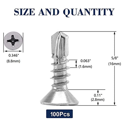 #10 x 5/8" Sheet Metal Screws 100Pcs 410 Stainless Steel Flat Head Tek Screws Fast Self Tapping Screws by SG TZH - size: #10 x 5/8"