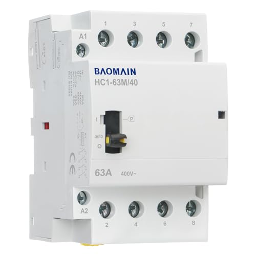 BAOMAIN 220V 4-Pole 63A Manual/Auto AC Contactor, 4NO, DIN Rail Mount