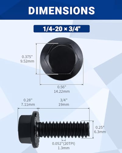 1/4-20 x 3/4" Flanged Hex Bolts (20 pcs), 18-8 (304) Stainless Steel, External Hex Drive, Hexagon Head Bolts Screws with Flange Washer, Fayeploo - color: Black, size: 1/4-20 x 3/4