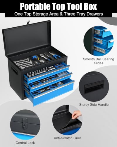 Winado 4-Drawer Rolling Tool Chest, 2-in-1 Storage Toolbox, Blue & Black - color: Blue & Black