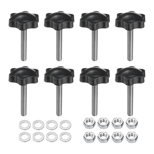 uxcell 8pcs Star Clamping Knobs with Nuts Washers, M6 x 35mm Metric 304 Stainless Steel Male Thread 32mm 6-Star Plastic Head, Threaded Stud Hand Knobs Handles Thumb Screws, Black - size: M6 x 35mm