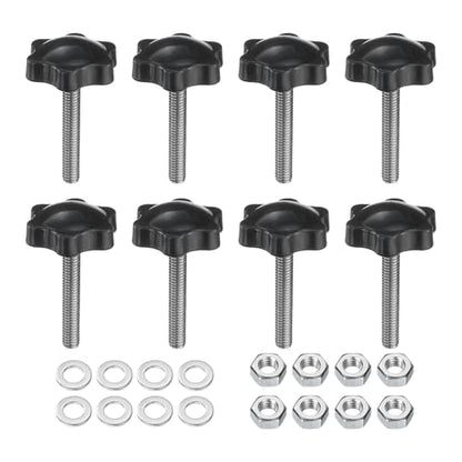 uxcell 8pcs Star Clamping Knobs with Nuts Washers, M6 x 35mm Metric 304 Stainless Steel Male Thread 32mm 6-Star Plastic Head, Threaded Stud Hand Knobs Handles Thumb Screws, Black - size: M6 x 35mm