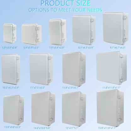 IP67 Waterproof Junction Box, ABS Plastic Electrical Enclosure with Stainless Steel Latch, Hinged Cover Electric Box with Mounting Plate, Wall Brackets & Cable Glands 210x210x100 - color: Grey, size: 8.3"x8.3"x3.9"