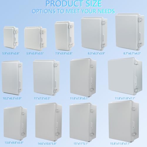 IP67 Waterproof Junction Box, ABS Plastic Electrical Enclosure with Stainless Steel Latch, Hinged Cover Electric Box with Mounting Plate, Wall Brackets & Cable Glands 210x210x130 - color: Grey, size: 8.3"x8.3"x5.1"