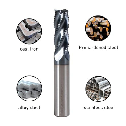 3/8" 4 Flute Roughing End Mill AlTiN Coated Carbide, 1Pcs - size: 3/8 in