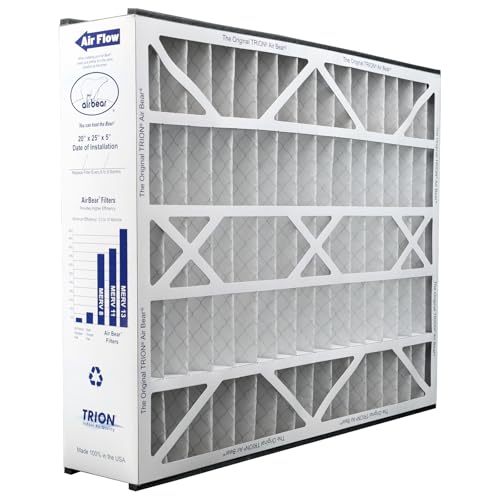 Air Bear 20x25x5 Pleated HVAC Air Filter MERV 8 (2-Pack) (actual size: 19.75" x 24.25" x 4.9" in.) compatible part number 255649-102