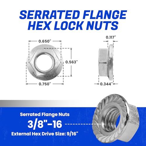 Fastenere Serrated Flange Nuts – 3/8"-16 (25-Pack), Durable Stainless Steel 18-8 Hex Lock Hardware Nuts, Corrosion-Resistant, Coarse Plain Finish for Home, Automotive & Industrial Use - size: 3/8-16 (25 Pack)
