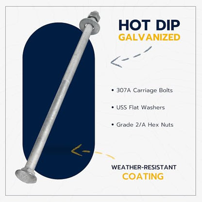 1/2" x 14" (25 Pack) Galvanized Carriage Bolt Kit Grade 307A Includes 1/2" USS Flat Washers (25 pcs) and 1/2"-13 Hex Nuts (25 pcs), Hot Dip Galvanized for Exterior Use by Makers Bolt - size: 1/2 x 14