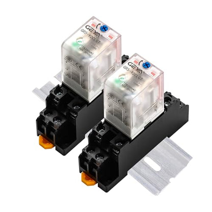 2PCS Electromagnetic Power Relay, 8-Pin DC 12V 10Amp DPDT Relay,LED Indicator, GR5-Y2CLGT with Socket Base and DIN Rail - size: 12VDC-2pcs