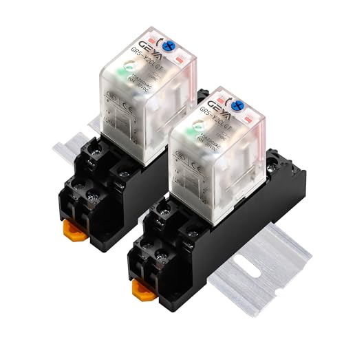 2PCS Electromagnetic Power Relay, 8-Pin DC 12V 10Amp DPDT Relay,LED Indicator, GR5-Y2CLGT with Socket Base and DIN Rail - size: 12VDC-2pcs