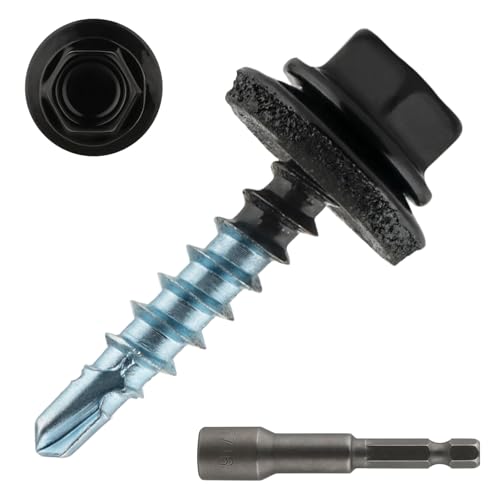 300 Pcs #10 x 1 Black Metal Roofing Screws with Hex Socket for Metal - color: Black