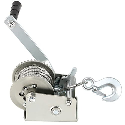 JOIKIT 1200lbs Heavy Duty Hand Winch, 10m 32.8 Feet Steel Cable Hand Crank Winch with Brake, Crank Gear Winch Boat Winch Two-Way Manual Ratchet Winches for ATV Boat Trailer Marine, Silver - size: 1200 LBS