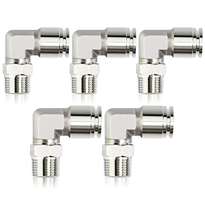 TAILONZ PNEUMATIC 304 Stainless Steel Male Elbow - 3/8 Inch Tube OD x 1/8 Inch NPT Thread 90 Push to Connect Tube Fitting PL-3/8-N1 (Pack of 5) - size: 3/8''OD 1/8''NPT