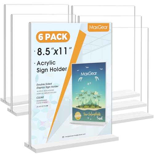 MaxGear Acrylic Sign Holder 8.5" x 11" Double Sided Acrylic Stand, 6 Pack - size: Slot-6pack