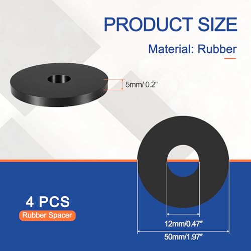 Multi Purpose Rubber Spacer, 12mm ID x 50 OD x 5mm T Neoprene Round Anti-Vibration Isolation Pads Bushings Spacer Washer Fit for HVAC Bolts Car Accessories (4 Pcs) - size: 12mm ID x 50 OD x 5mm T