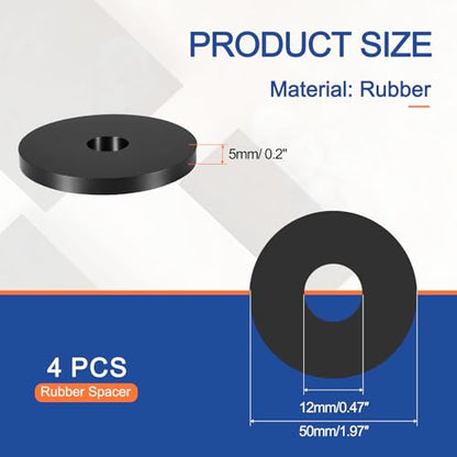 Multi Purpose Rubber Spacer, 12mm ID x 50 OD x 5mm T Neoprene Round Anti-Vibration Isolation Pads Bushings Spacer Washer Fit for HVAC Bolts Car Accessories (4 Pcs) - size: 12mm ID x 50 OD x 5mm T