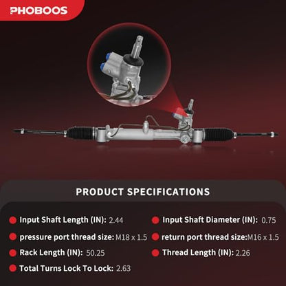 PHOBOOS Hydraulic Power Steering Rack and Pinion Fit for Chrysler & Dodge - size: 22-3082