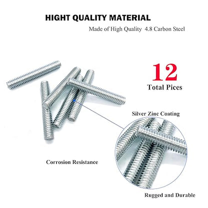 12pcs Silver Zinc Fully All Threaded Rod Carbon Steel Long Thread Screw 5/16x2 for Furniture Garden Railing Mounting Assembly Fastening Steel Frame Connection Full Thread Rod for Furniture - size: Silver-Zinc 5/16x2 Inch-12P