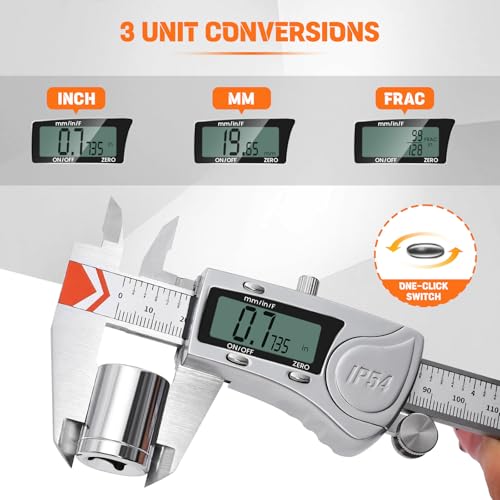 HARDELL Digital Caliper 12 Inch, All Metal Digital Caliper Measuring Tool with 3-Batteries & Extra Cover, IP54 Waterproof Heavy-Duty Vernier Caliper, Inch/MM/Fraction, Auto-Off for DIY/3D-Printing - size: 12 Inch