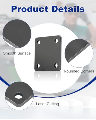 Rocaris 8 Pcs 3 × 3 ×3/16 Inch A36 Steel Plate Hot Rolled with 4 Holes - size: 3 Inch