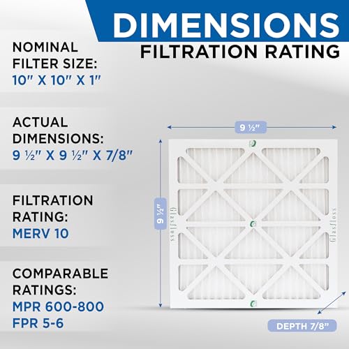 Glasfloss 10x10x1 MERV 10 Pleated AC Furnace Air Filters. Box of 6 - style: 10x10x1