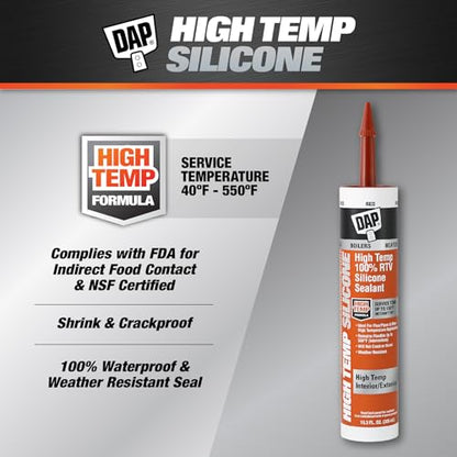 DAP High Temp 100% RTV Silicone Sealant, 10.3 Oz, Red (7079808013)
