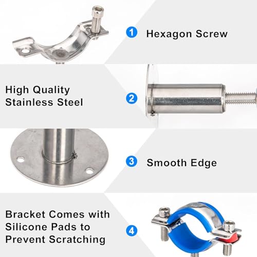 4PCS 304 Stainless Steel Wall Mount Ceiling Mount Pipe Supports,Suitable for OD Pipe 3/4"(25-28mm),Adjustable Height 100-200mm,Adjustable Pipe Strap Clamp with Screws - color: Adjustable Height 100-200mm, style: 4pcs 3/4"(25-28mm)