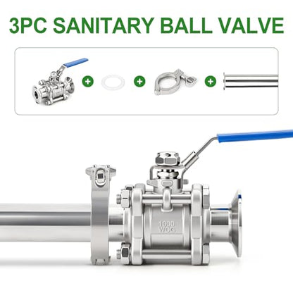 TAISHER 1PCS 304 Stainless Steel 1" Tube OD 3PC Sanitary Ball Valve 1.5" Tri Clamp 50.5MM Ferrule Flange - size: 1" OD（3PC）