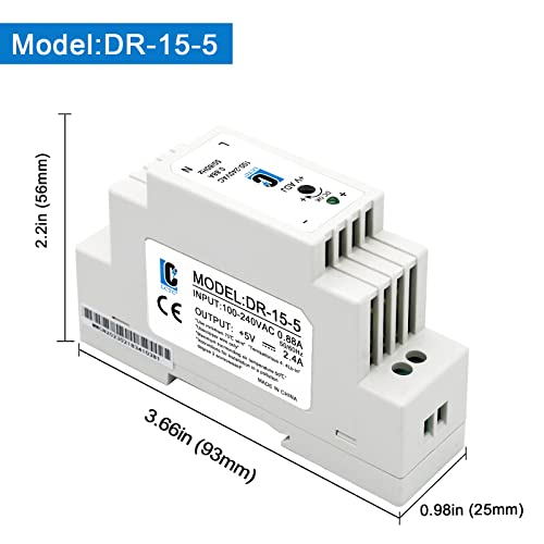 DC 5V Din Rail Slim Switching Power Supply 15W 2.4A(Input:100-240VAC,Output:5VDC,50/60HZ) Adapter Switch Converter (Volts_of_Direct_Current, 5)