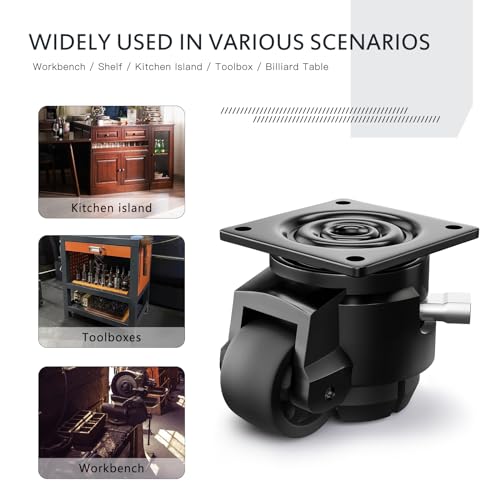 Leveling Casters Heavy Duty with Upgraded Ratchet Handle Design, Adjustable Retractable Casters Set of 4, Swivel Industrial Castor Wheels for Workbench (80F, 4400 Lbs Capacity, Black) - style: 80F-4400LBS-Black