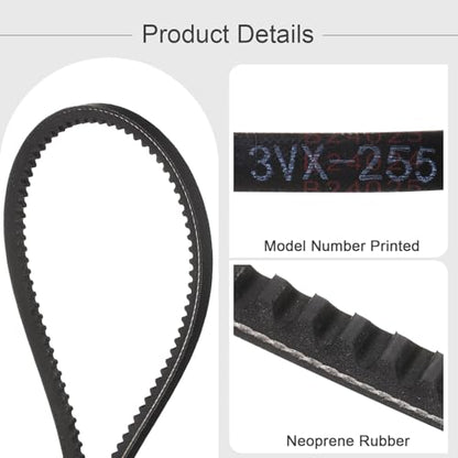 uxcell 2pcs 3VX255 Rubber V-Belt, Raw Edge Cogged Industrial V Belt 25.5" Length x 0.38" Width x 0.32" Thickness - size: 3VX255
