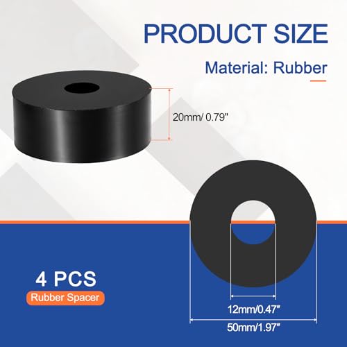 Multi Purpose Rubber Spacer, 12mm ID x 50 OD x 20mm T Neoprene Round Anti-Vibration Isolation Pads Bushings Spacer Washer Fit for HVAC Bolts Car Accessories (4 Pcs) - size: 12mm ID x 50 OD x 20mm T