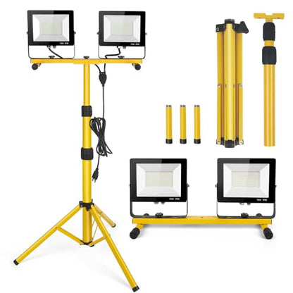 14000Lumen LED Work Lights with Stand - 2 Head Portable Work Light on Stand