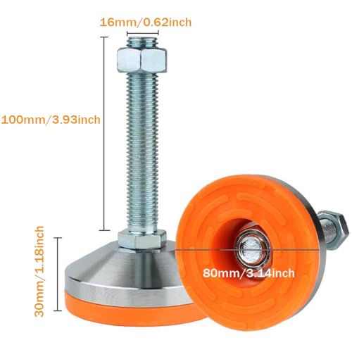 Heavy-Duty Leveling Feet, M16 Thread, Set of 4(Load Capacity 10400 lb) - size: D80xM16xH100,4 Pack