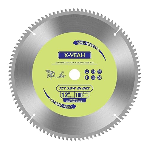 12 Inch 100T Aluminum Non-Ferrous Metal Cutting Circular Saw Blade with 1 Inch Arbor, TCG, Miter/Table Saw Blade - style: for Aluminum 12" 100T