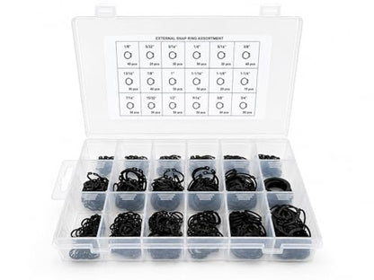 Titan Industrial Supply-600 Piece External Snap Ring Assortment Kit, Steel Retaining Rings with Phosphate Finish- Includes 1/8" to 1-1/4" Sizes