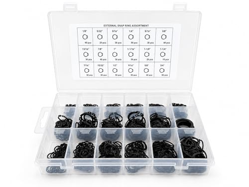 Titan Industrial Supply-600 Piece External Snap Ring Assortment Kit, Steel Retaining Rings with Phosphate Finish- Includes 1/8" to 1-1/4" Sizes