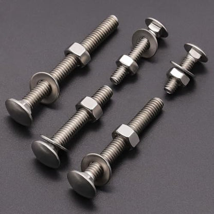 3/8-16 x 1 (8 Sets) Stainless Steel Square Neck Carriage Bolts with Nuts and Washers, Full Thread, No Coating Plain Finish, Coarse Thread UNC, Stainless Steel 304 (18-8) - size: 3/8-16 x 1"