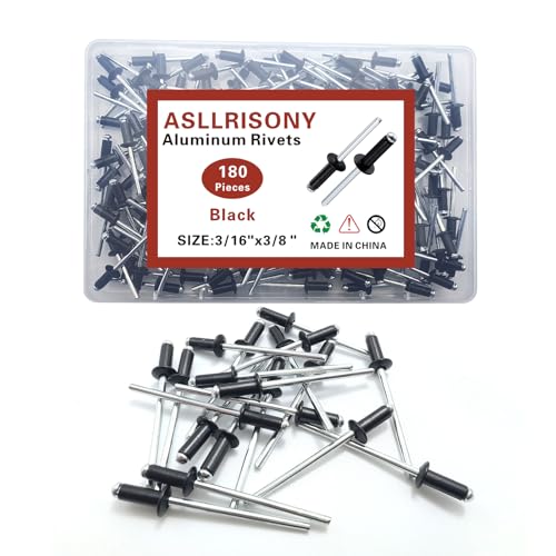 180pcs Black 3/16-3/8 Inches Aluminum Blind Rivets, 4.8-9.5 mm Pop Rivets, Aluminum Grip and Steel Mandrel - color: Black, size: 3/16-3/8 Inches