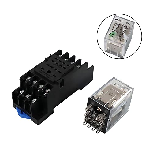 ATO DC 24V Coil 14-Pin Electromagnetic Power Relay 4PDT 4NO 4NC HH54P MY4NJ with Plug-in Terminal Socket Base - size: 4NO 4NC