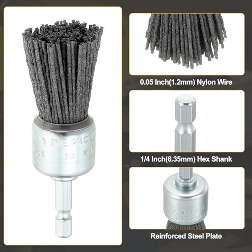 DTGN 9 Pcs Wire Wheel Cup Pen Brush Set for Drill, 1/4" Hex Shank, 1-3" - size: 1-3inch（80/180/240 Grit）